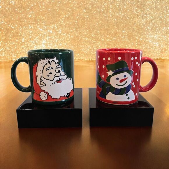 Rare Santa Claus Waechtersbach Vintage Green Christmas Mug & Holiday Red Snowman - Picture 1 of 12